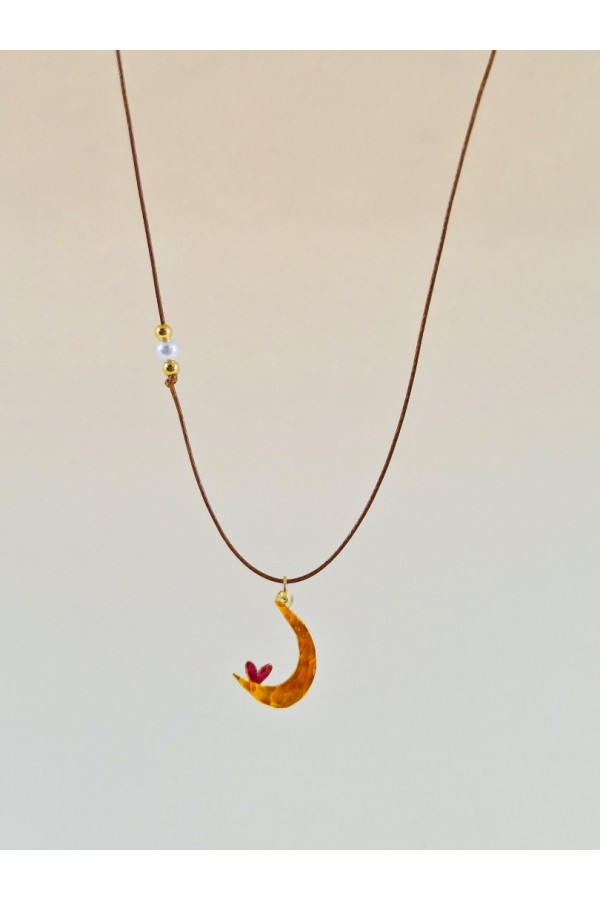Κολιέ Moon πορτοκαλί με κορδόνι