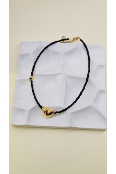 Velvet Gold κολιέ μαύρο όνυχα χρυσή καρδιά