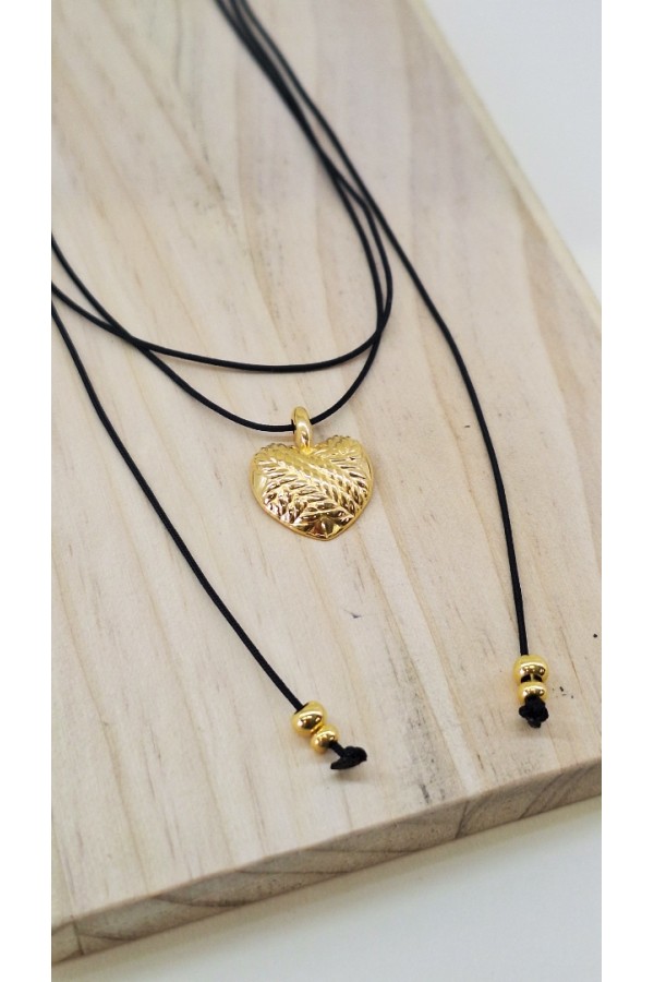 Cord Elegance χρυσή καρδιά διπλό κολιέ 