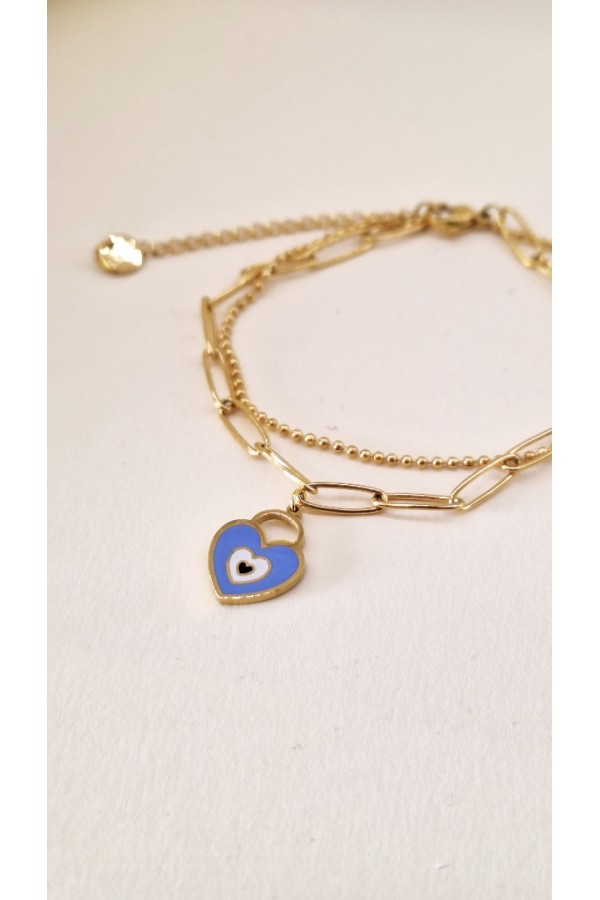 S.Steel διπλό βραχιόλι με μπλε κρεμαστή καρδιά