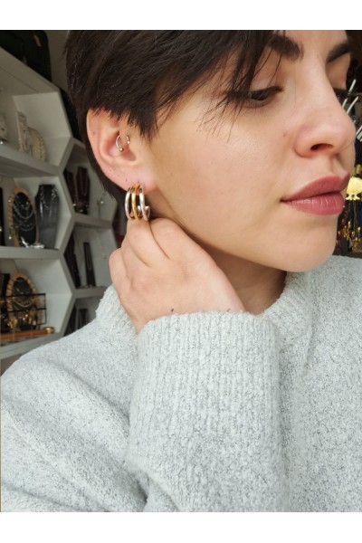 S.Steel σκουλαρίκι στρογγυλό κρικάκι ασημί-χρυσό  S.Steel σκουλαρίκι στρογγυλό κρικάκι ασημί-χρυσό