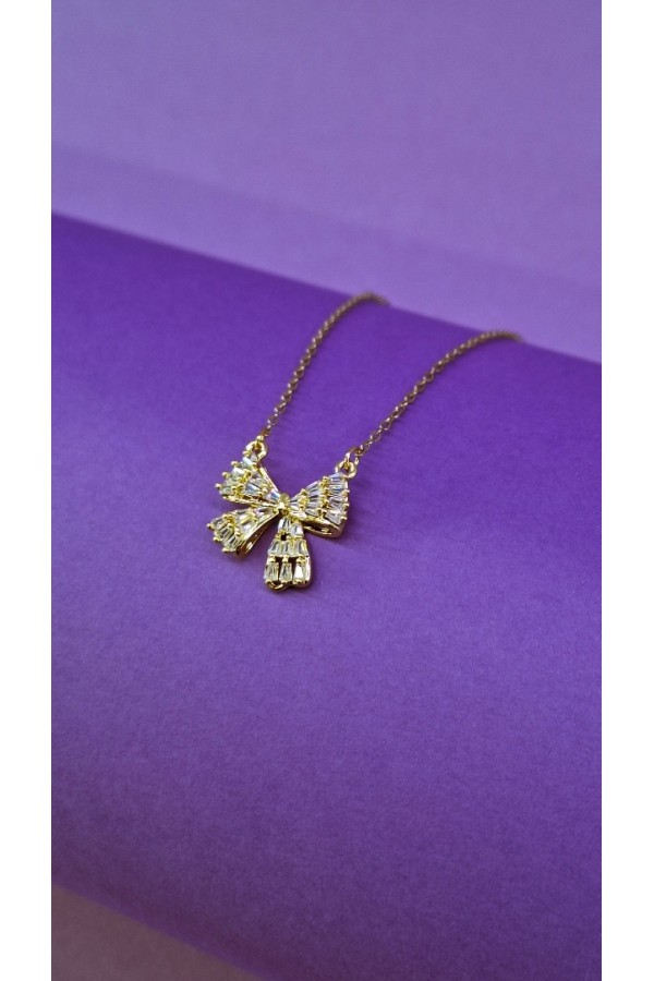 S.Steel κολιέ φιόγκος με πέτρες χρυσό