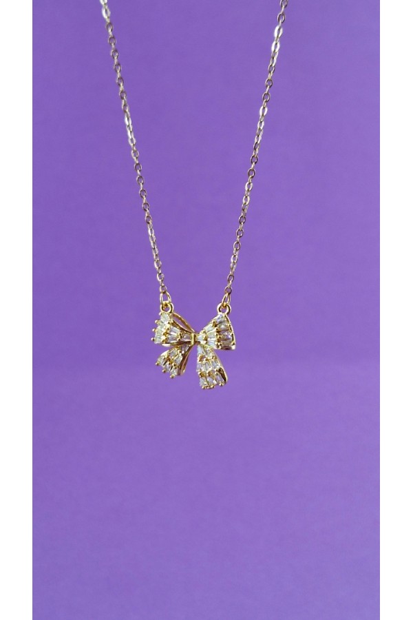 S.Steel κολιέ φιόγκος με πέτρες χρυσό