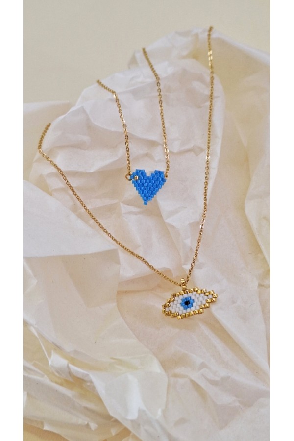 S.Steel κολιέ καρδιά με γιαπωνέζικες χάντρες Miyuki γαλάζιο-χρυσό S.Steel κολιέ καρδιά με γιαπωνέζικες χάντρες Miyuki γαλάζιο-χρυσό