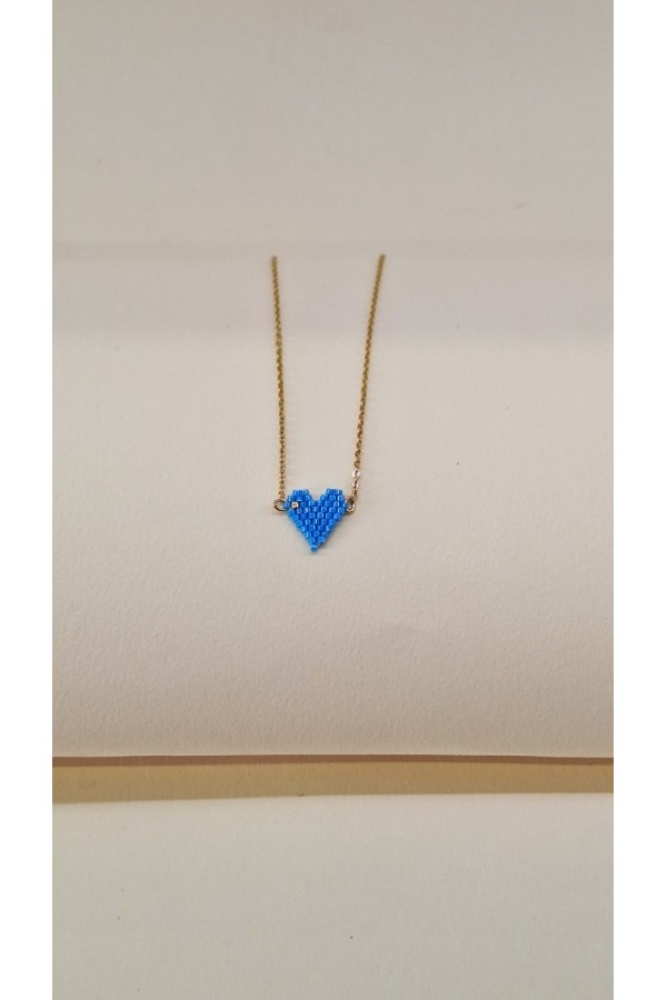 S.Steel κολιέ καρδιά με γιαπωνέζικες χάντρες Miyuki γαλάζιο-χρυσό S.Steel κολιέ καρδιά με γιαπωνέζικες χάντρες Miyuki γαλάζιο-χρυσό