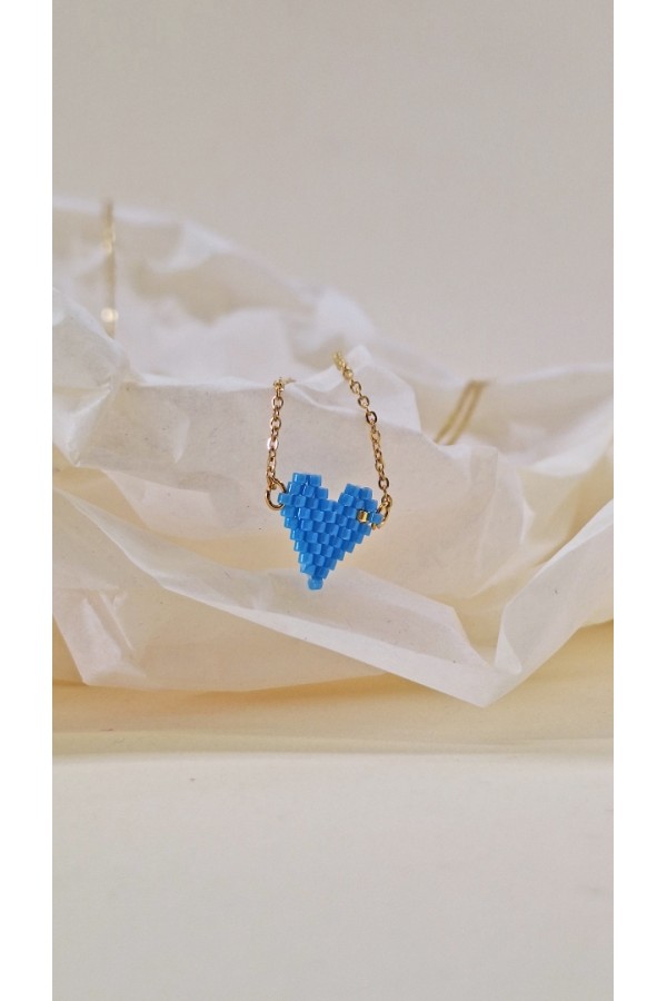 S.Steel κολιέ καρδιά με γιαπωνέζικες χάντρες Miyuki γαλάζιο-χρυσό S.Steel κολιέ καρδιά με γιαπωνέζικες χάντρες Miyuki γαλάζιο-χρυσό