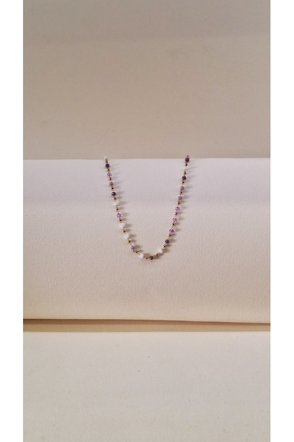 S.Steel κολιέ με κρύσταλλα σε μωβ αποχρώσεις