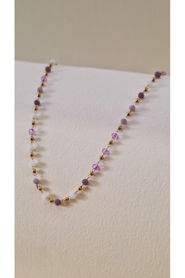 S.Steel κολιέ με κρύσταλλα σε μωβ αποχρώσεις