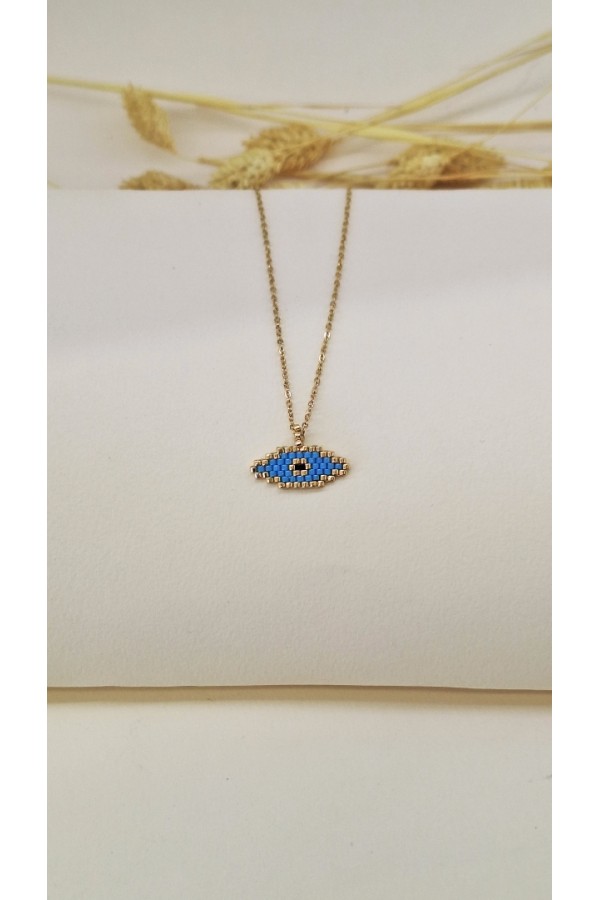 S.Steel κολιέ μάτι με γιαπωνέζικες χάντρες Miyuki χρυσό-γαλάζιο S.Steel κολιέ μάτι με γιαπωνέζικες χάντρες Miyuki χρυσό-γαλάζιο