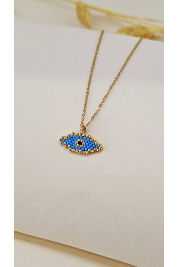 S.Steel κολιέ μάτι με γιαπωνέζικες χάντρες Miyuki χρυσό-γαλάζιο S.Steel κολιέ μάτι με γιαπωνέζικες χάντρες Miyuki χρυσό-γαλάζιο