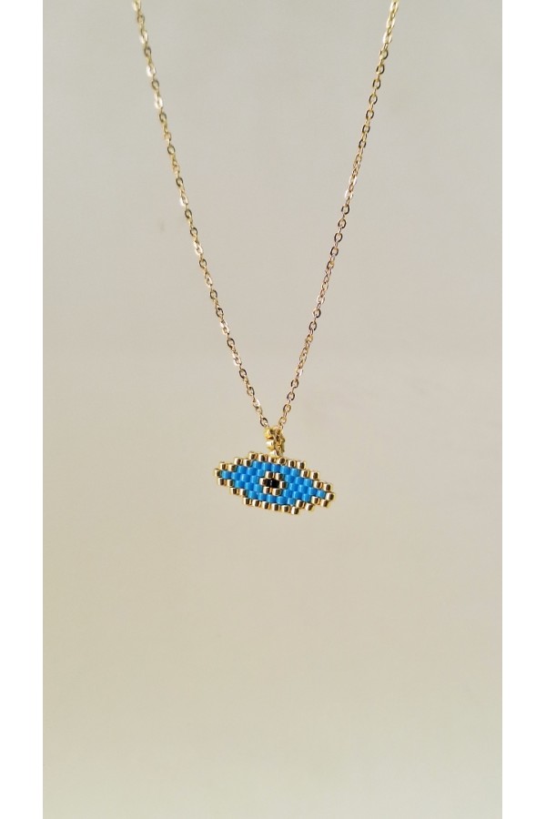 S.Steel κολιέ μάτι με γιαπωνέζικες χάντρες Miyuki χρυσό-γαλάζιο S.Steel κολιέ μάτι με γιαπωνέζικες χάντρες Miyuki χρυσό-γαλάζιο