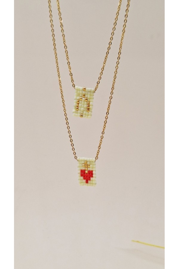 ΣΕΤ κολιέ μονόγραμμα και καρδιά σε πλαίσιο miyuki