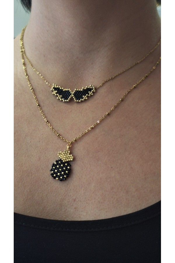 Κολιέ με μαύρο-χρυσό ανανά από Miyuki χάντρες