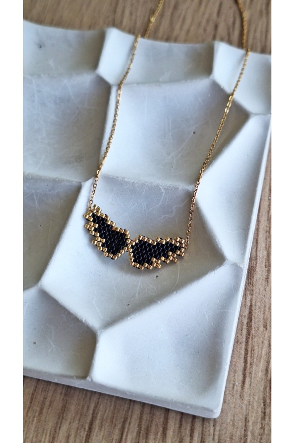 Κολιέ με χρυσά φτερά από Miyuki χάντρες μαύρο-χρυσό
