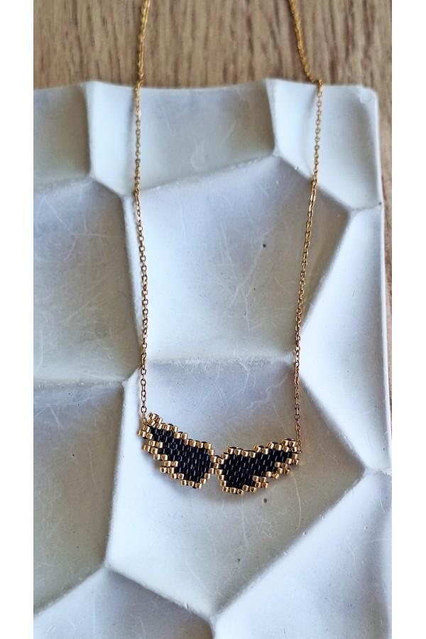 Κολιέ με χρυσά φτερά από Miyuki χάντρες μαύρο-χρυσό