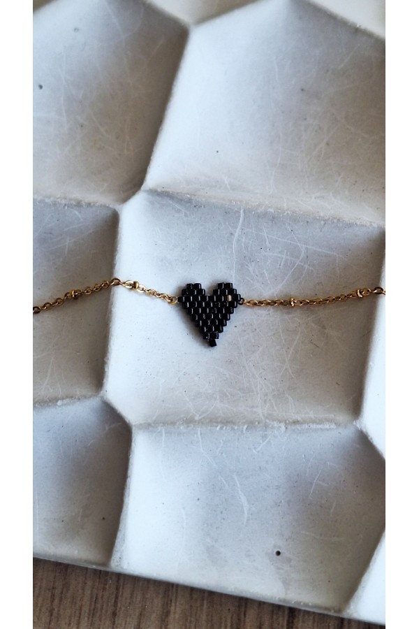 Χειροποίητο βραχιόλι με καρδούλα από Miyuki μαύρο-χρυσό