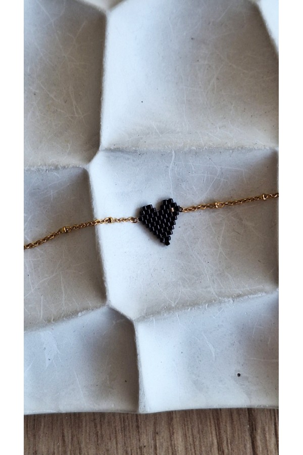 Χειροποίητο βραχιόλι με καρδούλα από Miyuki μαύρο-χρυσό