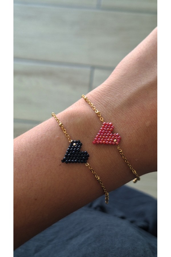 Χειροποίητο βραχιόλι με καρδούλα από Miyuki κόκκινο-χρυσό