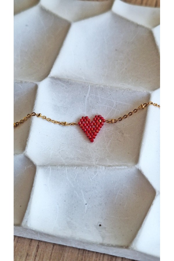 Χειροποίητο βραχιόλι με καρδούλα από Miyuki κόκκινο-χρυσό