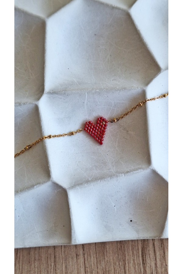 Χειροποίητο βραχιόλι με καρδούλα από Miyuki κόκκινο-χρυσό