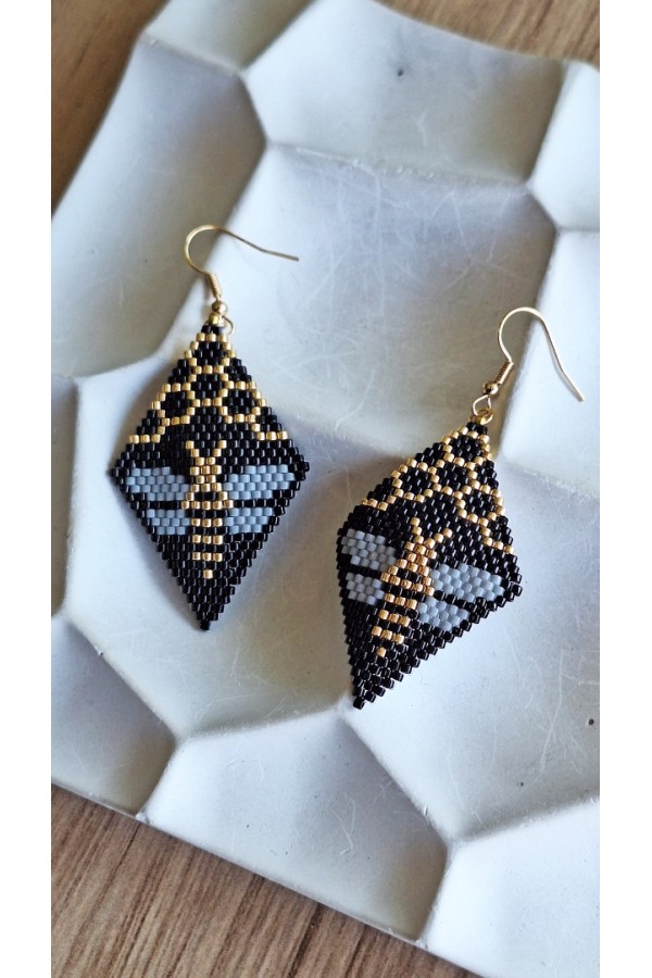 Χειροποίητο σκουλαρίκι με μέλισσα & χάντρες Miyuki