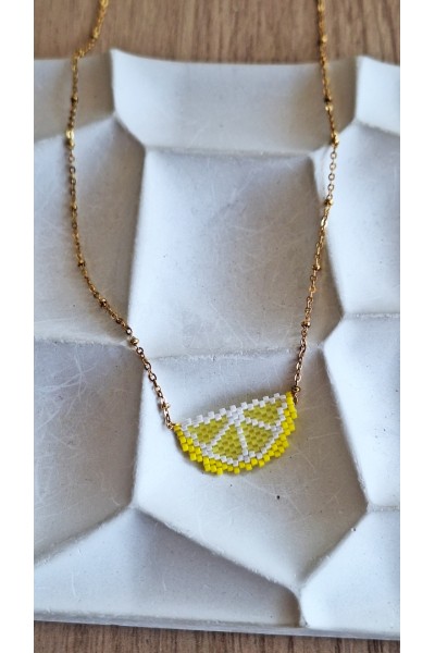 Χειροποίητο κολιέ με λεμονάκι από χάντρες Miyuki