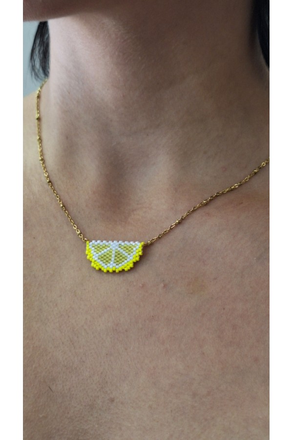 Χειροποίητο κολιέ με λεμονάκι από χάντρες Miyuki