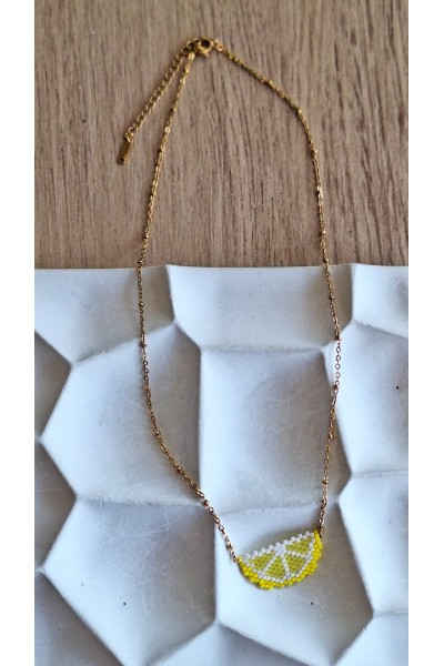 Χειροποίητο κολιέ με λεμονάκι από χάντρες Miyuki
