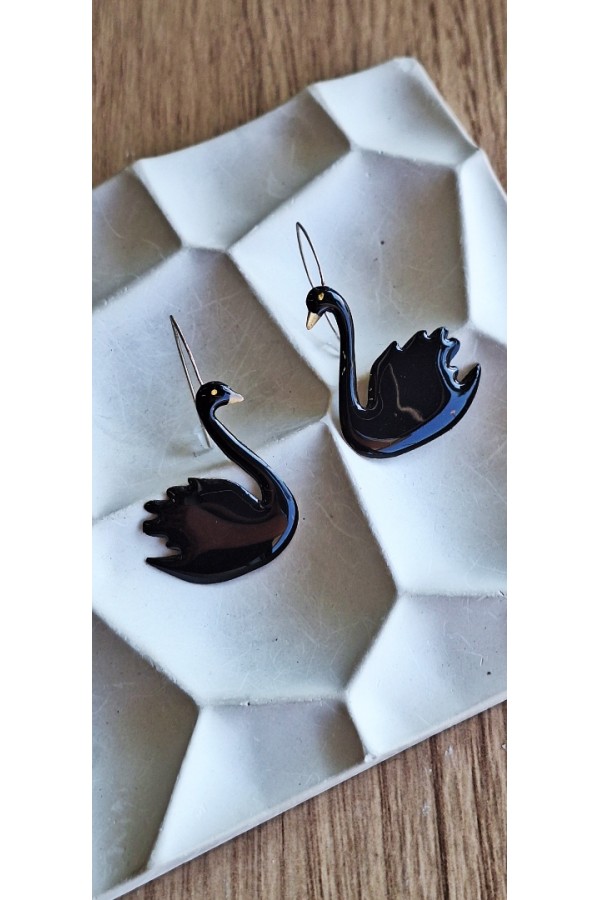 Χειροποίητα Σκουλαρίκια Μαύρος Κύκνος