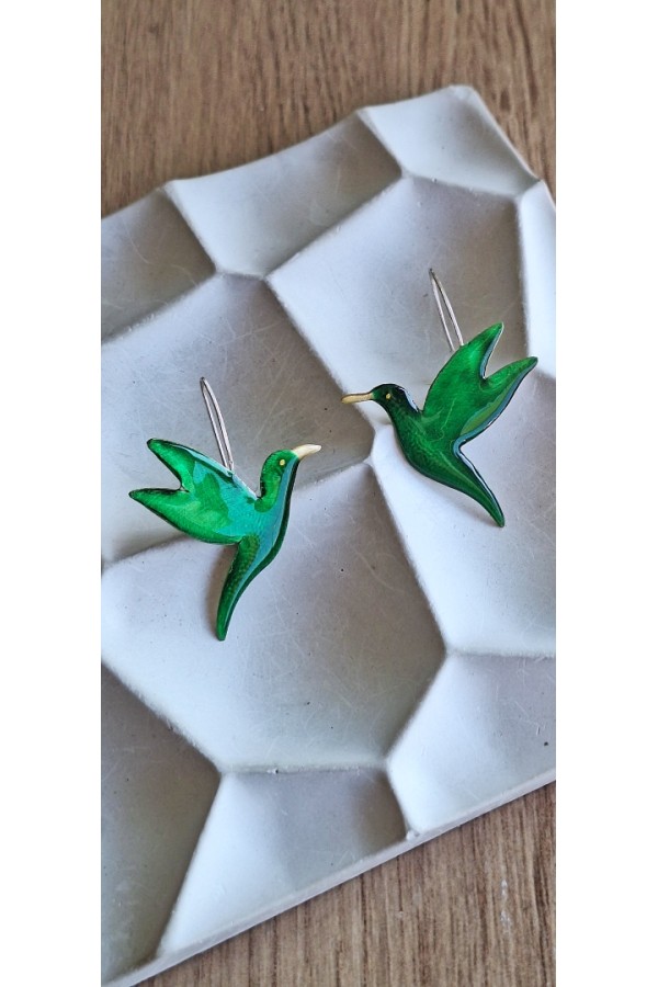 Χειροποίητα Σκουλαρίκια Πράσινο Πουλί