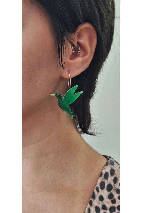 Χειροποίητα Σκουλαρίκια Πράσινο Πουλί