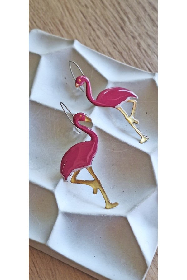 Χειροποίητα Σκουλαρίκια Ροζ Φλαμίνγκο