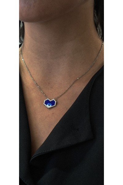 Κολιέ με καρδιά Μάτι από Miyuki Χάντρες & Ατσάλινη Αλυσίδα ασημί-μπλε Κολιέ με καρδιά Μάτι από Miyuki Χάντρες & Ατσάλινη Αλυσίδα ασημί-μπλε