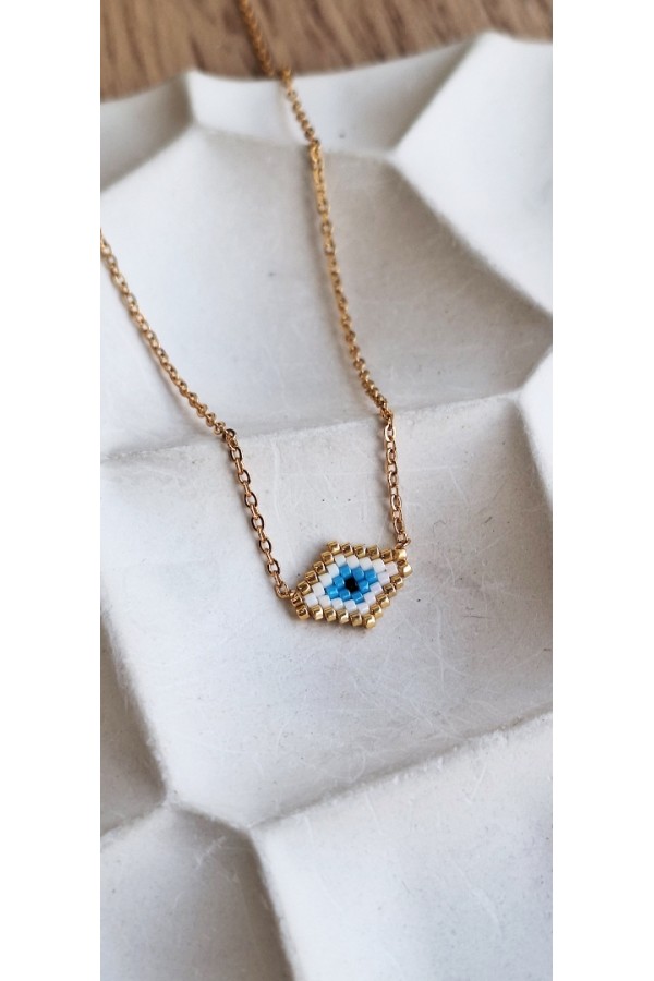 Χειροποίητο Κολιέ με Ματάκι Miyuki Λευκό σε Σχήμα Ρόμβου Χρυσό (με γωνίες)