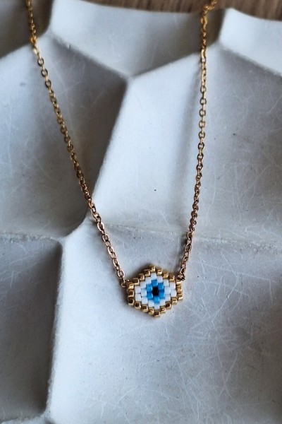 Χειροποίητο Κολιέ με Ματάκι Miyuki Λευκό σε Σχήμα Ρόμβου (χωρίς γωνίες) 