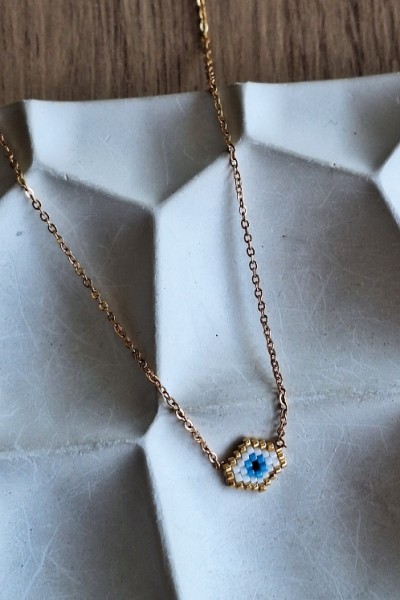 Χειροποίητο Κολιέ με Ματάκι Miyuki Λευκό σε Σχήμα Ρόμβου (χωρίς γωνίες) 