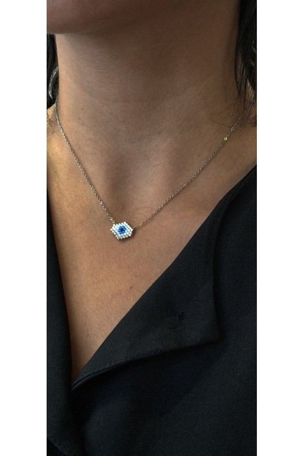 Χειροποίητο Κολιέ με Ματάκι Miyuki Λευκό σε Σχήμα Ρόμβου Ασημί (χωρίς γωνίες)