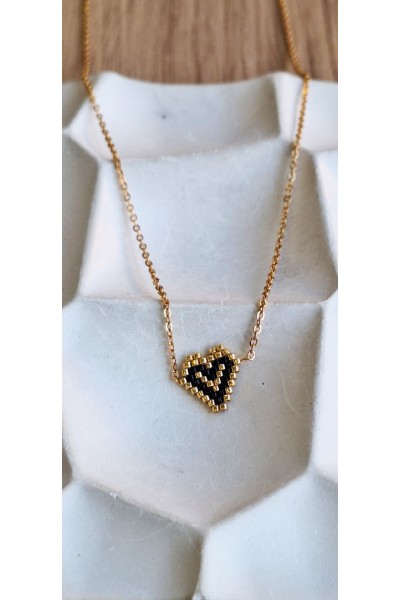 Κολιέ με Καρδούλα από Miyuki Χάντρες χρυσό-μαύρο-χρυσό