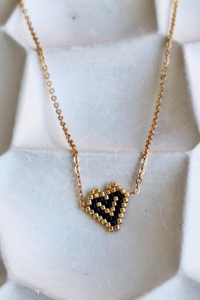 Κολιέ με Καρδούλα από Miyuki Χάντρες χρυσό-μαύρο-χρυσό