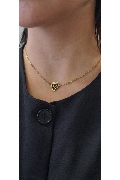 Κολιέ με Καρδούλα από Miyuki Χάντρες χρυσό-μαύρο-χρυσό