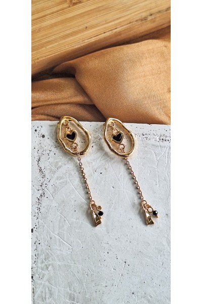 Noir Motion σκουλαρίκι επίχρυσο με μαύρη καρδιά