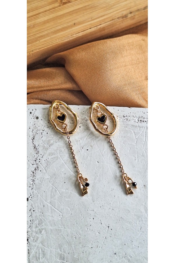 Noir Motion σκουλαρίκι επίχρυσο με μαύρη καρδιά