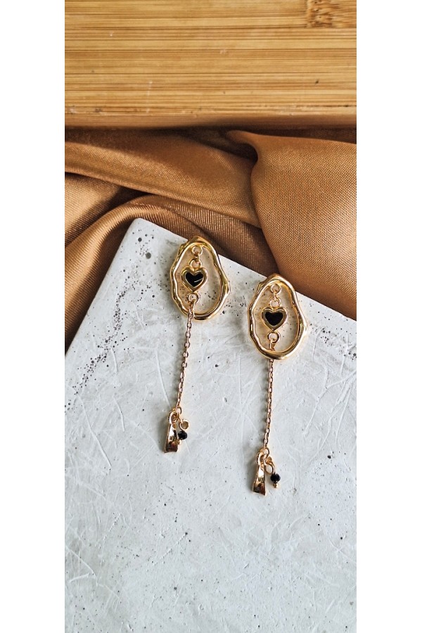 Noir Motion σκουλαρίκι επίχρυσο με μαύρη καρδιά