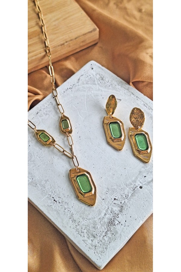 Soléa collection πράσινο επίχρυσο κολιέ