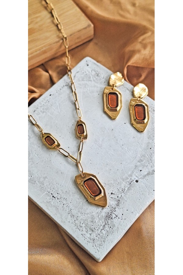 Soléa collection πορτοκαλί επίχρυσο κολιέ