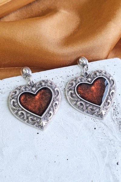 Soléa collection καρδιά καφέ επάργυρο σκουλαρίκι Soléa collection καρδιά καφέ επάργυρο σκουλαρίκι