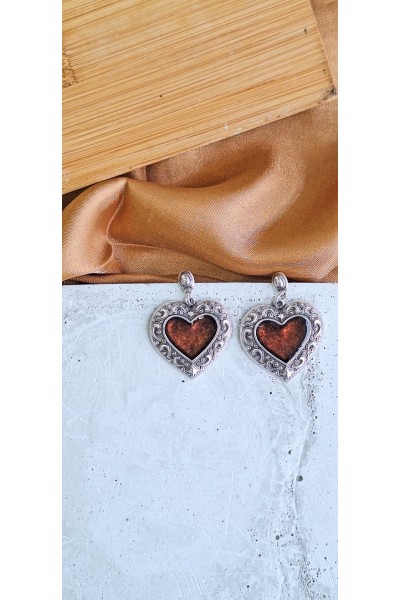 Soléa collection καρδιά καφέ επάργυρο σκουλαρίκι