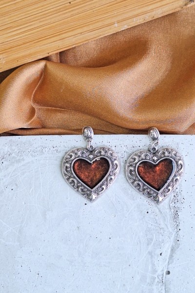 Soléa collection καρδιά καφέ επάργυρο σκουλαρίκι Soléa collection καρδιά καφέ επάργυρο σκουλαρίκι