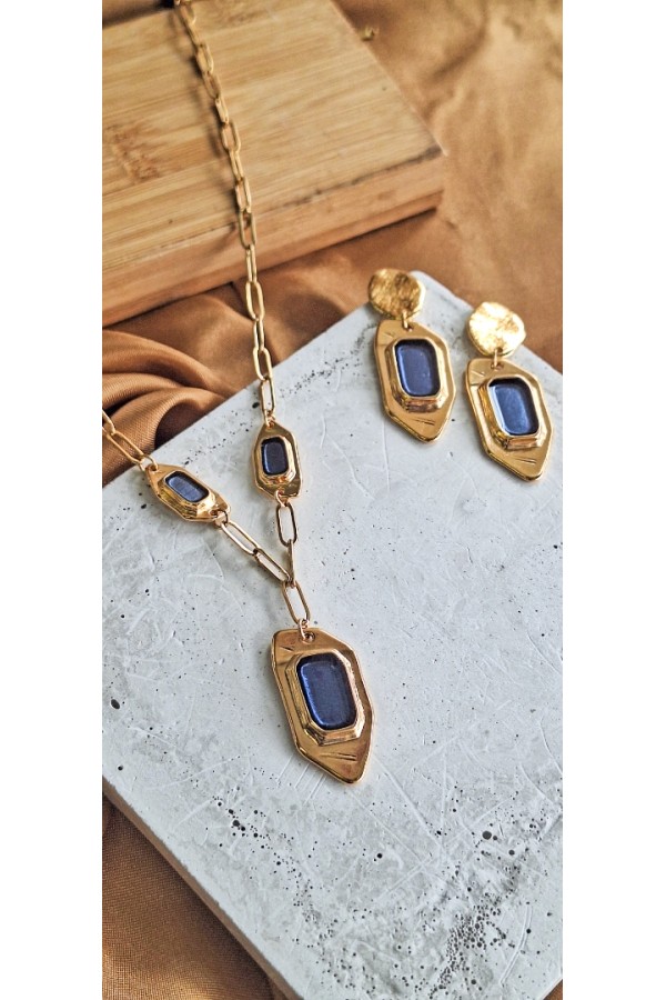 Soléa collection μπλε επίχρυσο κολιέ