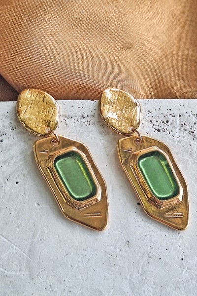 Soléa collection πράσινο επίχρυσο σκουλαρίκι